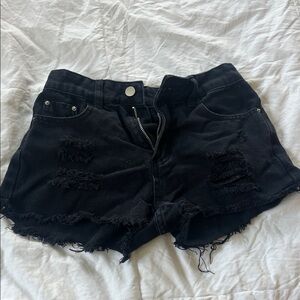 Black Distressed Denim Shorts